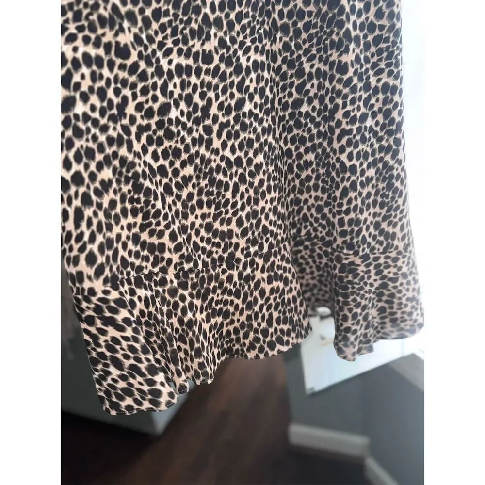 J.‎ Crew Women's Leopard Print Ruffle Neck Midi Dress Size 0 Brown
